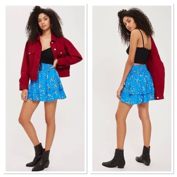 Topshop Shirred Tier Ditsy Mini Skirt (E15) - Picture 1 of 6